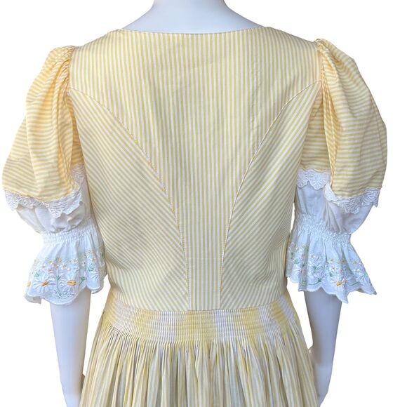 Kruger Dirndl Dress Size 40 US 12 Yellow Stripe Puff Sleeve Milkmaid Octoberfest - Picture 12 of 15